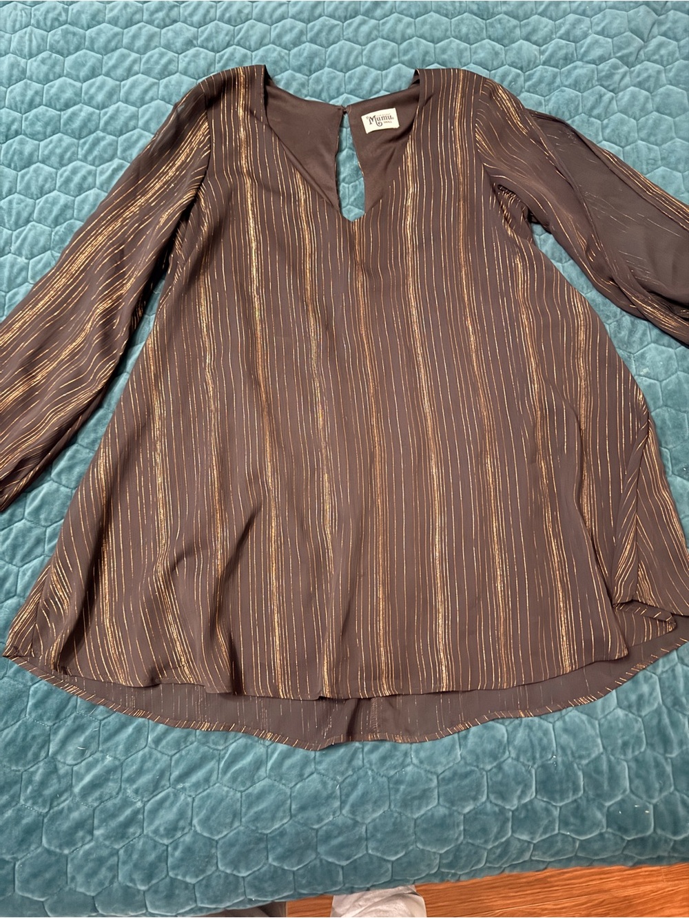 Show Me Your MuMu Tunic Metallic Gold Long Sleeve Keyhole Mini Dress Small